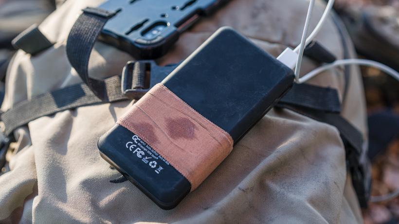 Leukotape wrapped on charge pack