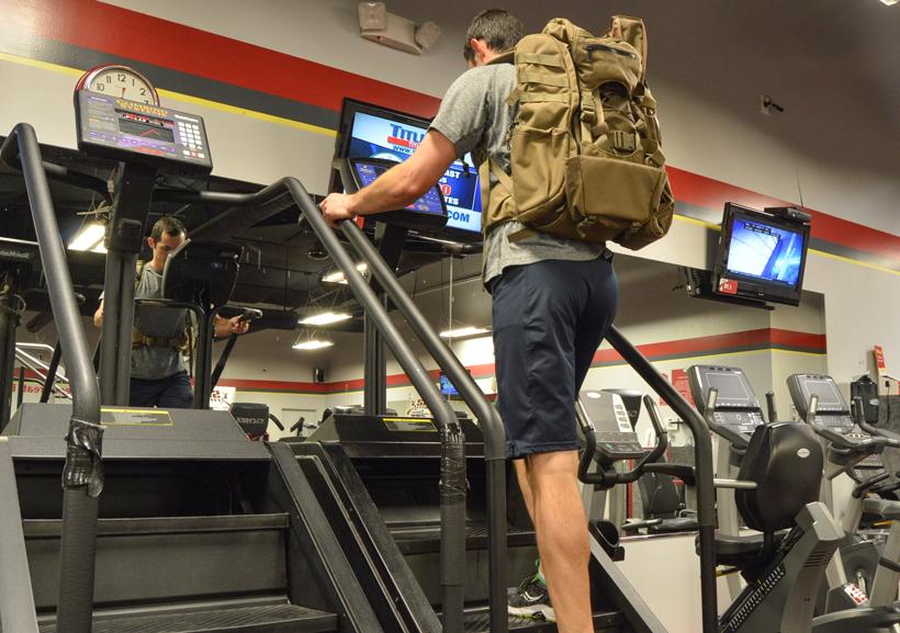 Stair climber with pack on