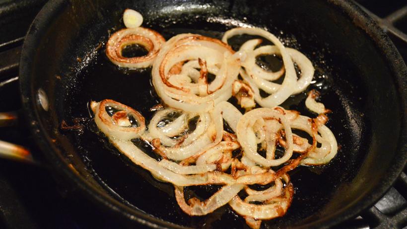 Grilling onions for venison burger