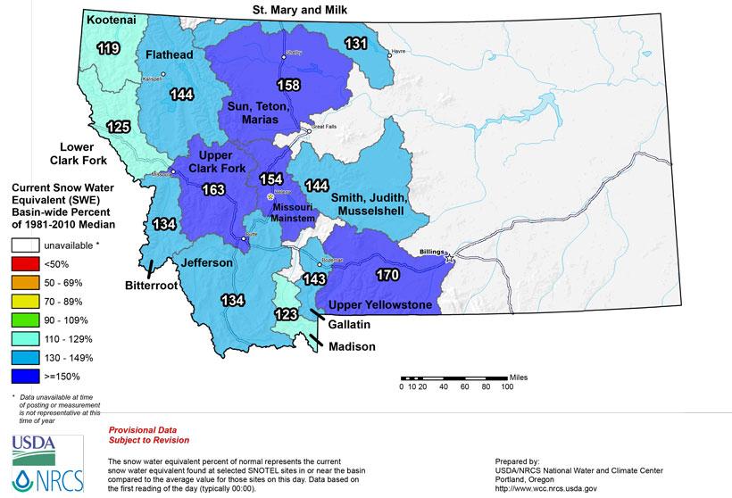 Montana snowpack as of late february 2018