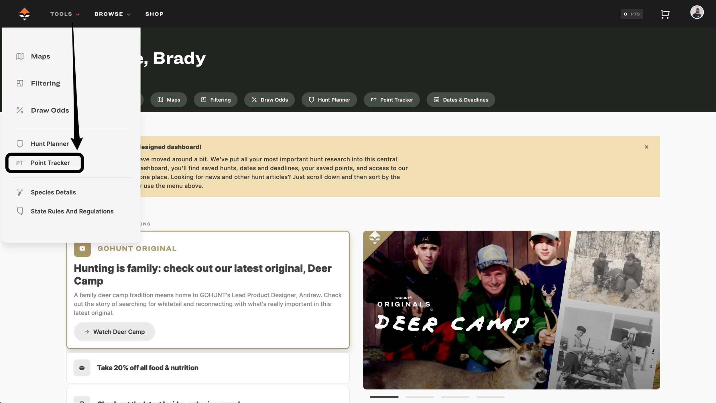 How to access Point Tracker on GOHUNT
