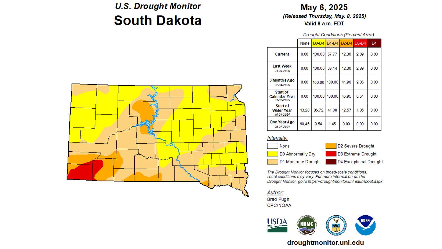 South Dakota early May 2025 drought status map