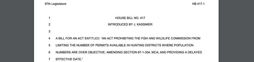 ALERT: Montana bill to remove special permit limits if hunt district exceeds sustainable population - 0