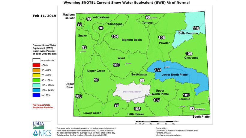 Wyoming snow water equivalent february 2019