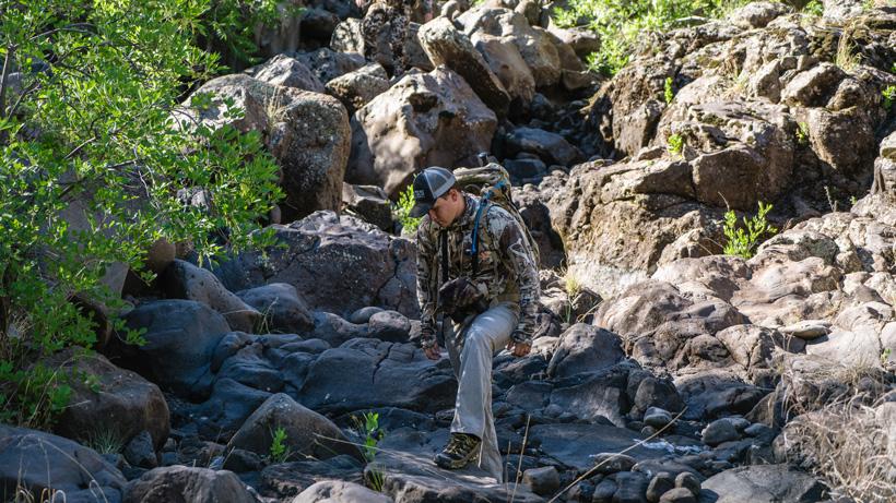 Hiking through rock canyon