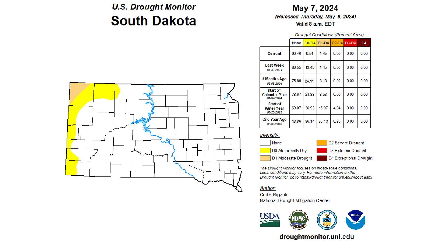 South Dakota early May 2024 drought status map