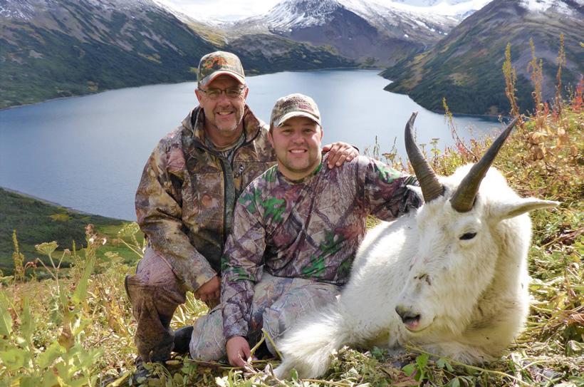 Tyler lisonbee and his dad with his british columbia mountain goat