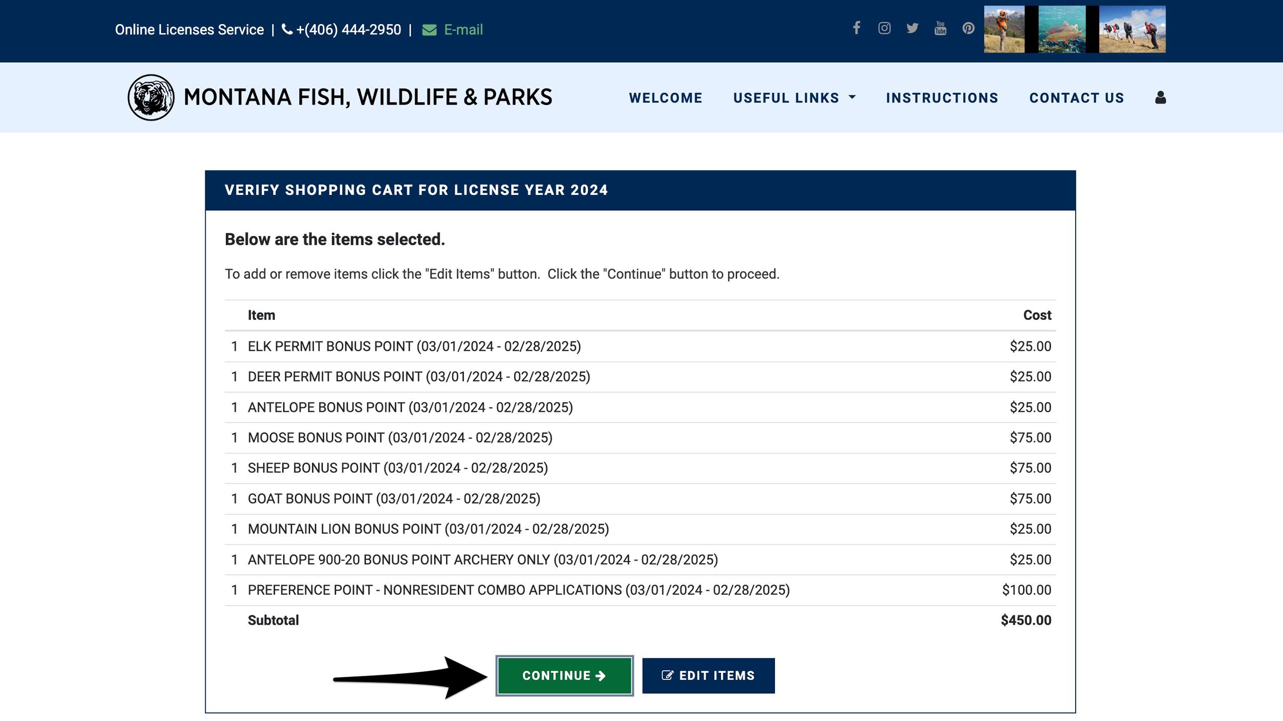 Verify your Montana bonus point and preference point selection