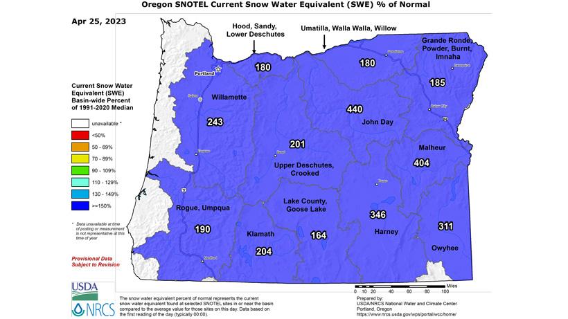 Oregon late april snow water equivalent map