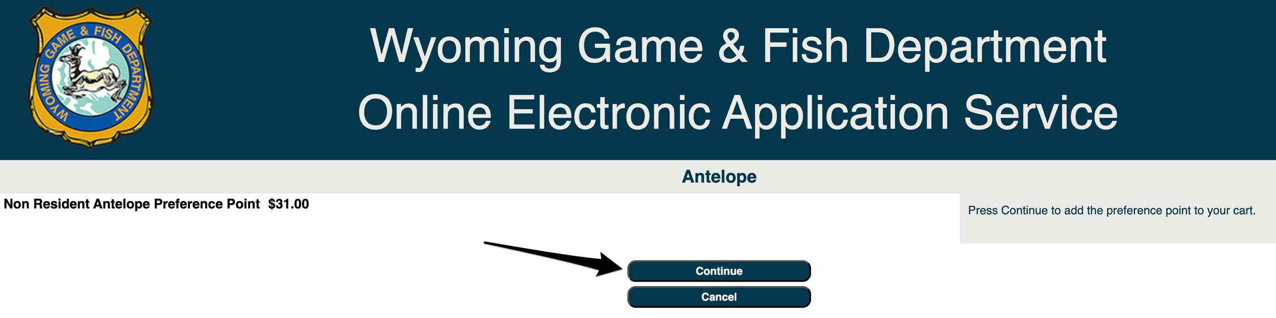Showing the cost of a Wyoming nonresident preference point purchase