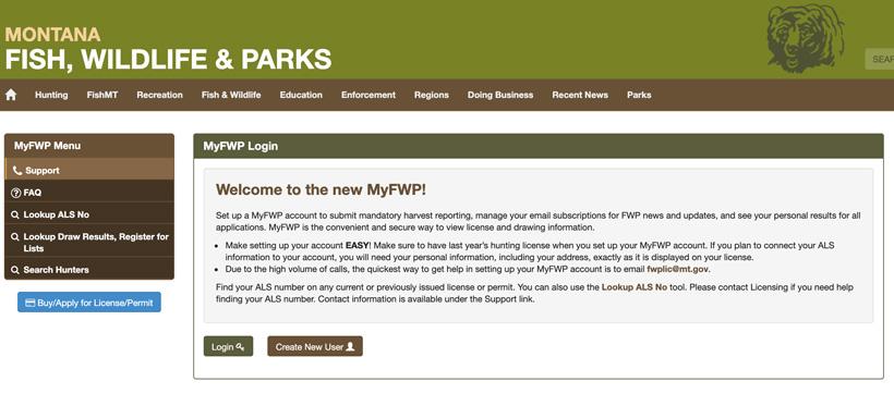 Logging in to montana myfwp page