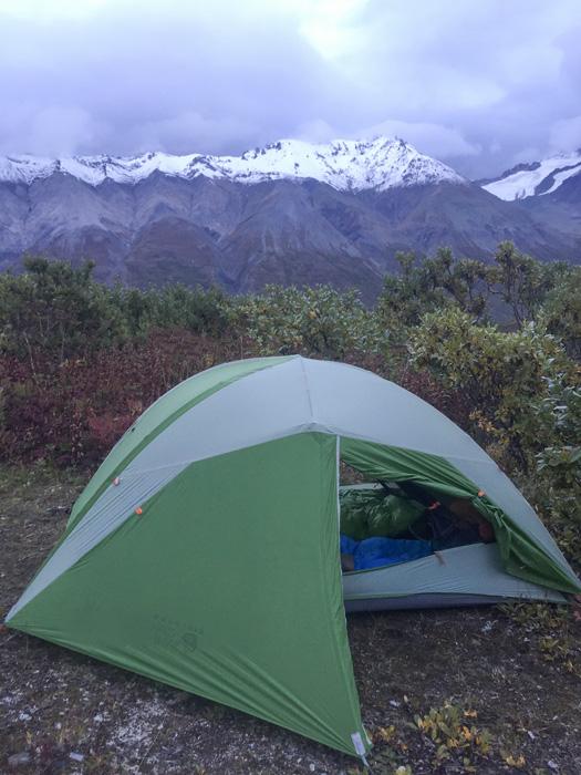 Camping on the side of a mountain