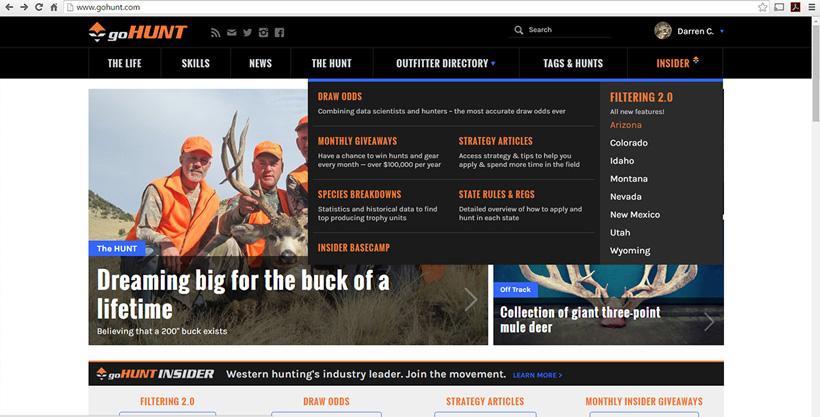 Gohunt insider navigation area