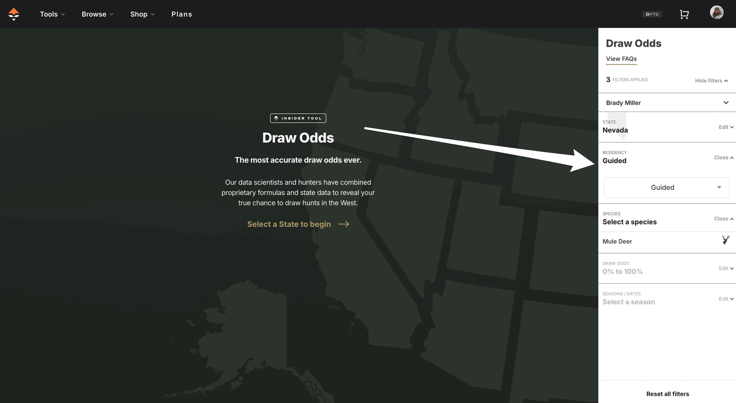 How to find Nevada nonresident guided draw odds on GOHUNT