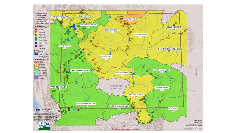 February 2016 snow water equivalent for wyoming