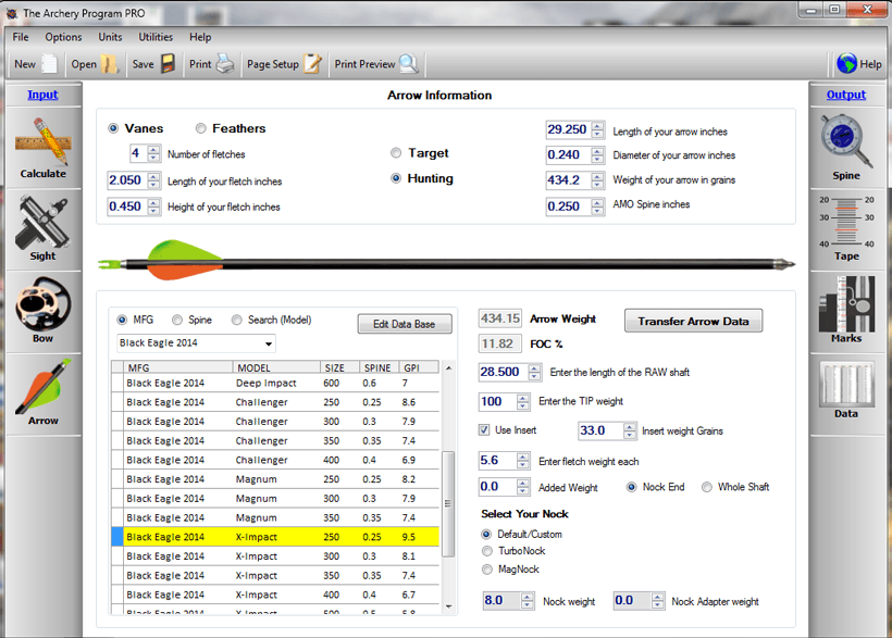 Determining arrow spine and length